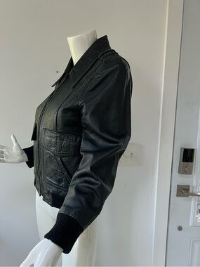 Stetson Black Leather Bomber  cropped Jacket Made in England Motorcycle jacket